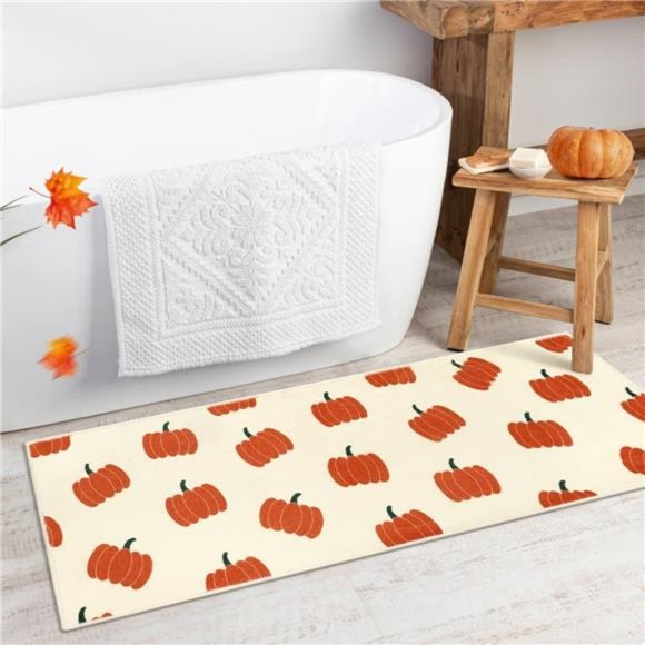 Bathroom Rug Cute Pumpkin Non Slip Long Entry & Bedroom Mat, 18x47inch - Picture 1 of 7